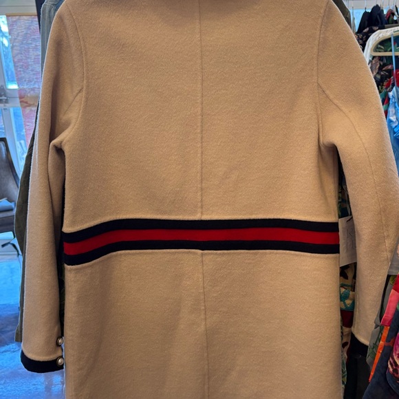 Product Seeker Cream Wool Coat with Navy and Red Accents Peacoat luxury New $198 - Picture 5 of 7